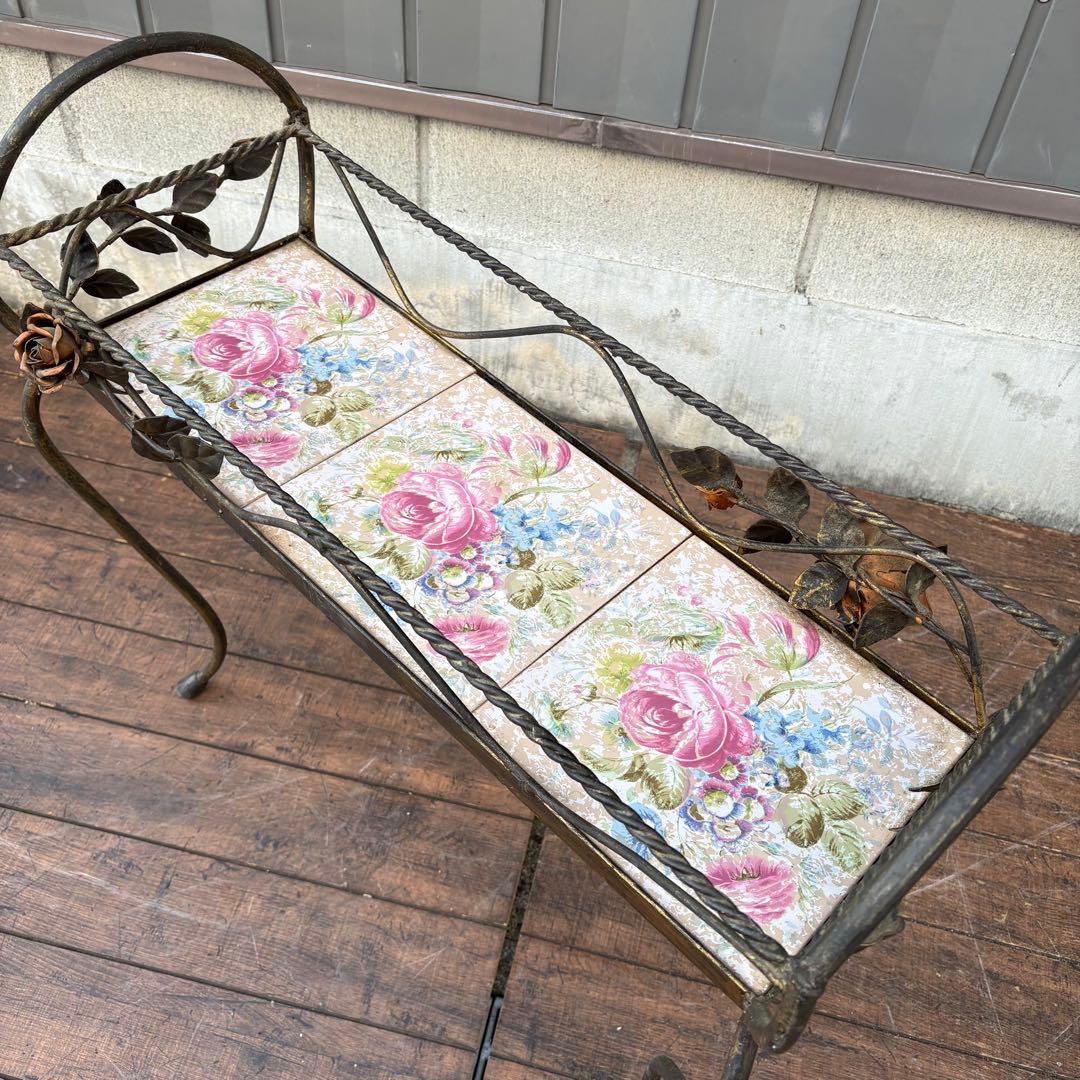 アンティーク 薔薇モチーフ アイアンラック 飾り棚 フラワーラック