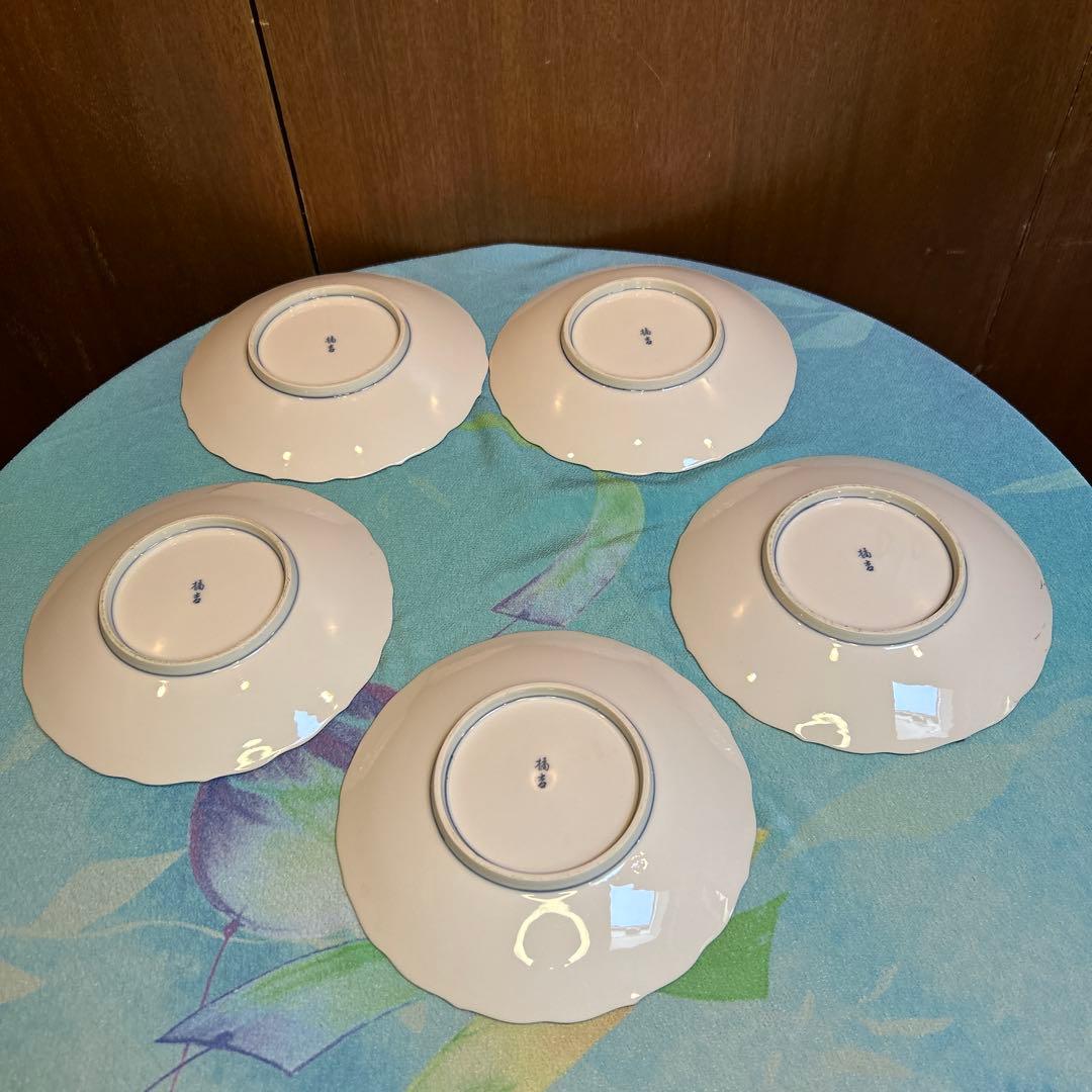 たち吉橘吉 染付花紋 輪花唐草牡丹 大皿/中皿揃え5枚/小皿揃え5枚三種