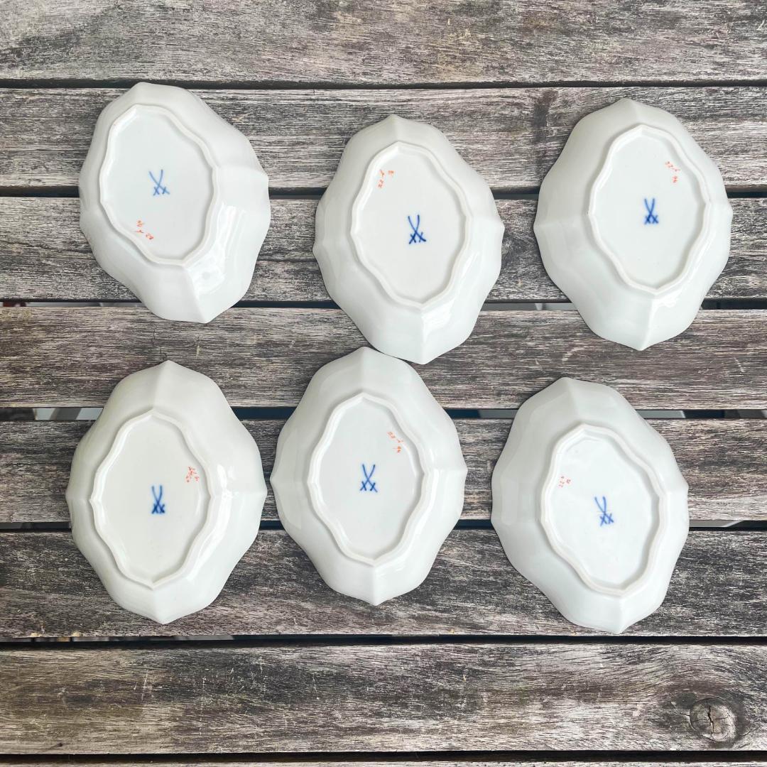 マイセン 手描き 菱形 小皿 一つの花 6個セット