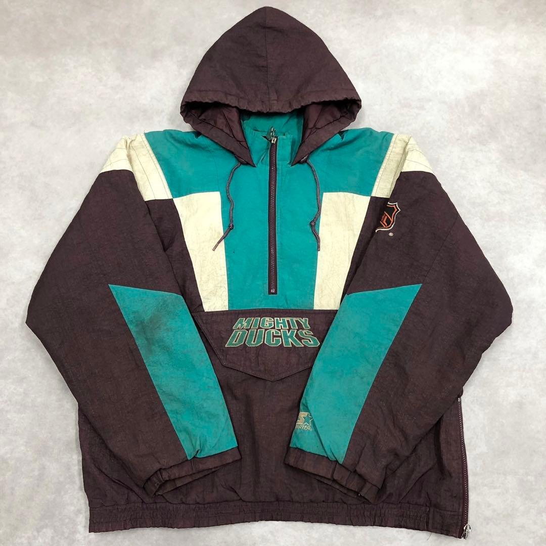 NHL マイティダックス 総刺繍ロゴ ハーフジップ 中綿入り ナイロン