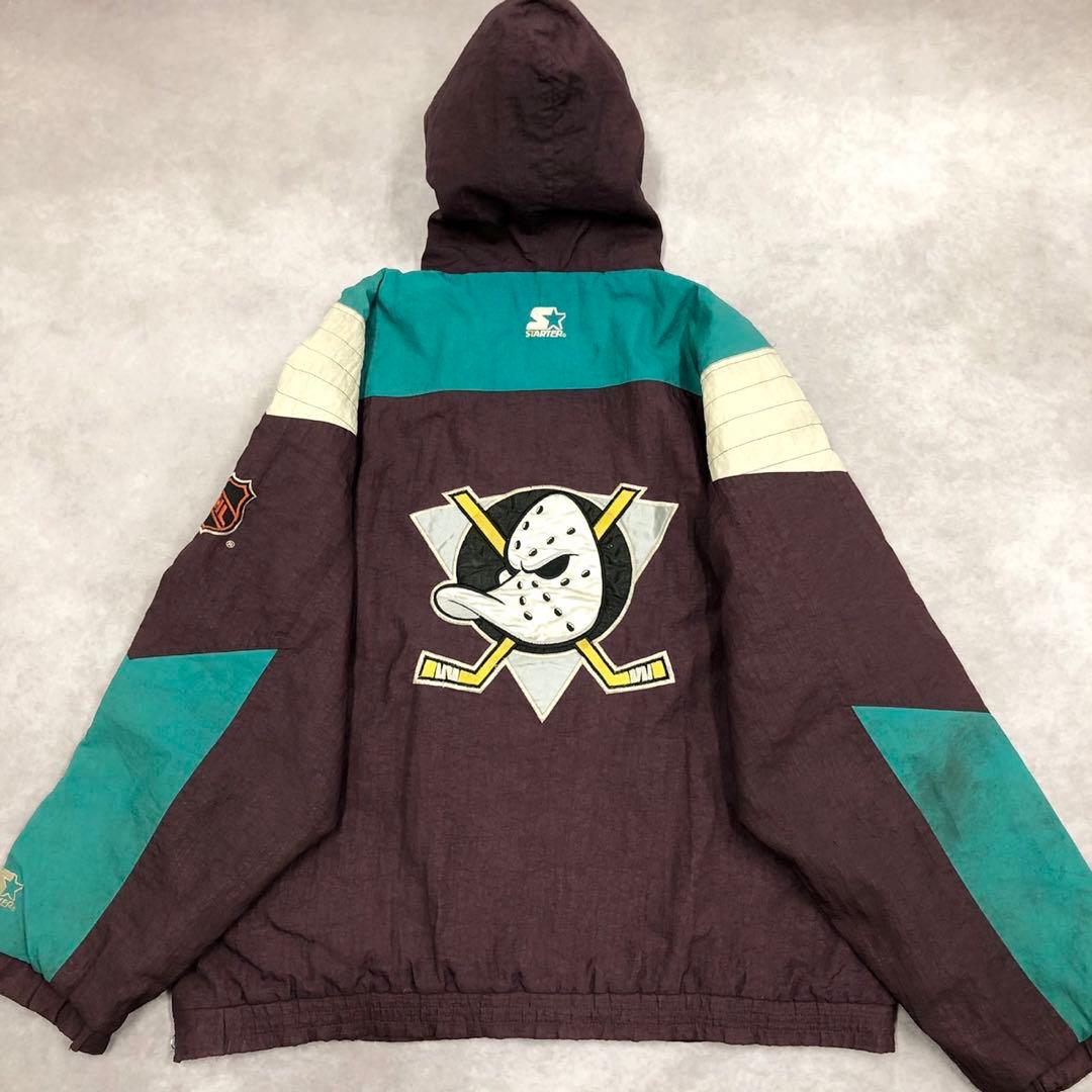 NHL マイティダックス 総刺繍ロゴ ハーフジップ 中綿入り ナイロン