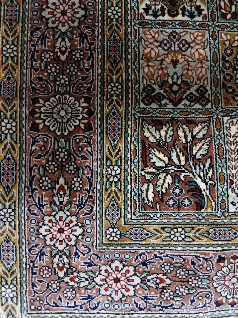 美品 クム 93 x 64 81万ノット ペルシャ絨毯 玄関マット シルク 手織