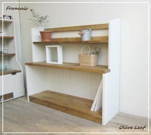 サイズ、デザインオーダー可○お子様目線3段ラック○シャビーホワイト