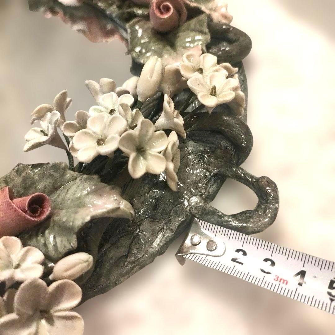 花 フラワー装飾 オーバル 壁掛け鏡 立体 ウォールミラー アンティーク調