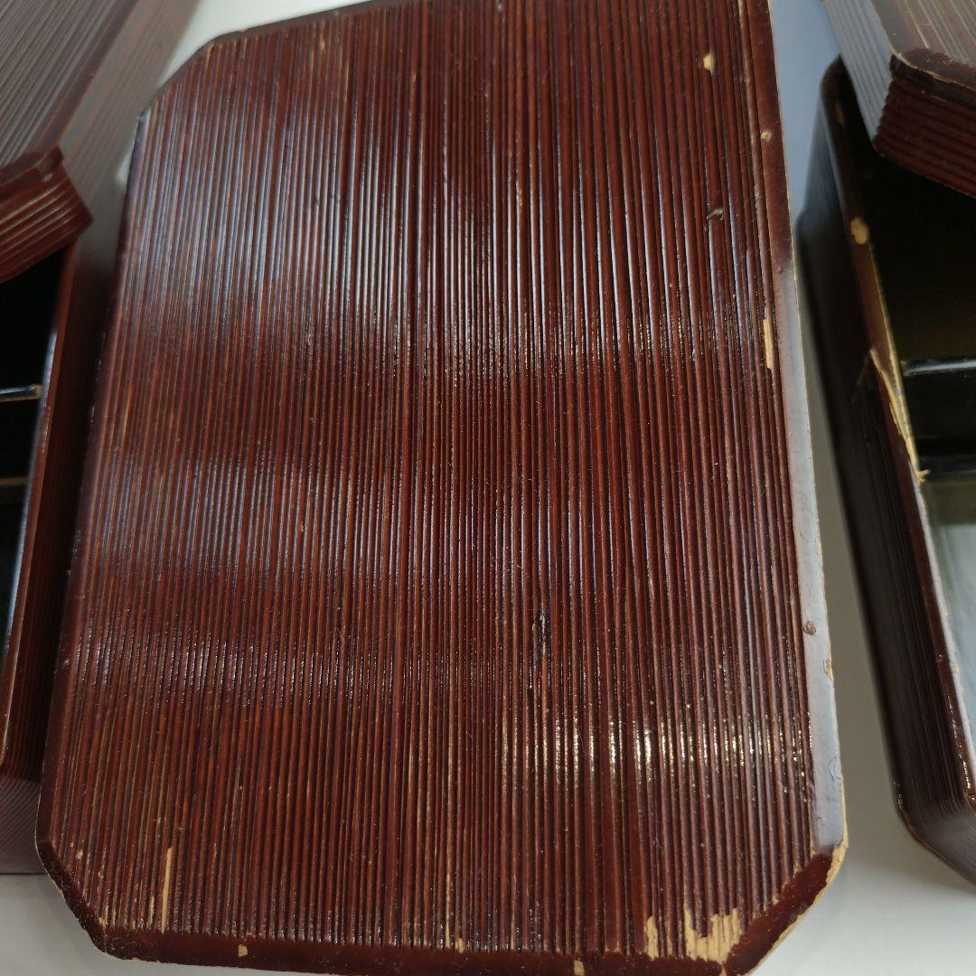 希少 アンティーク おかもち 伝統的な木製 4段 弁当箱