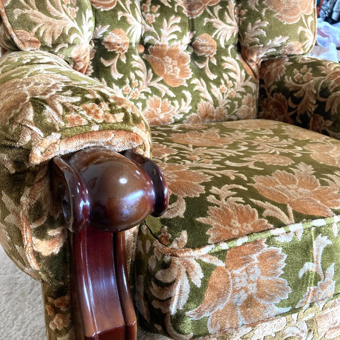 昭和レトロ オールド カリモク 金華山 1人掛け ソファー 花柄 ベロア