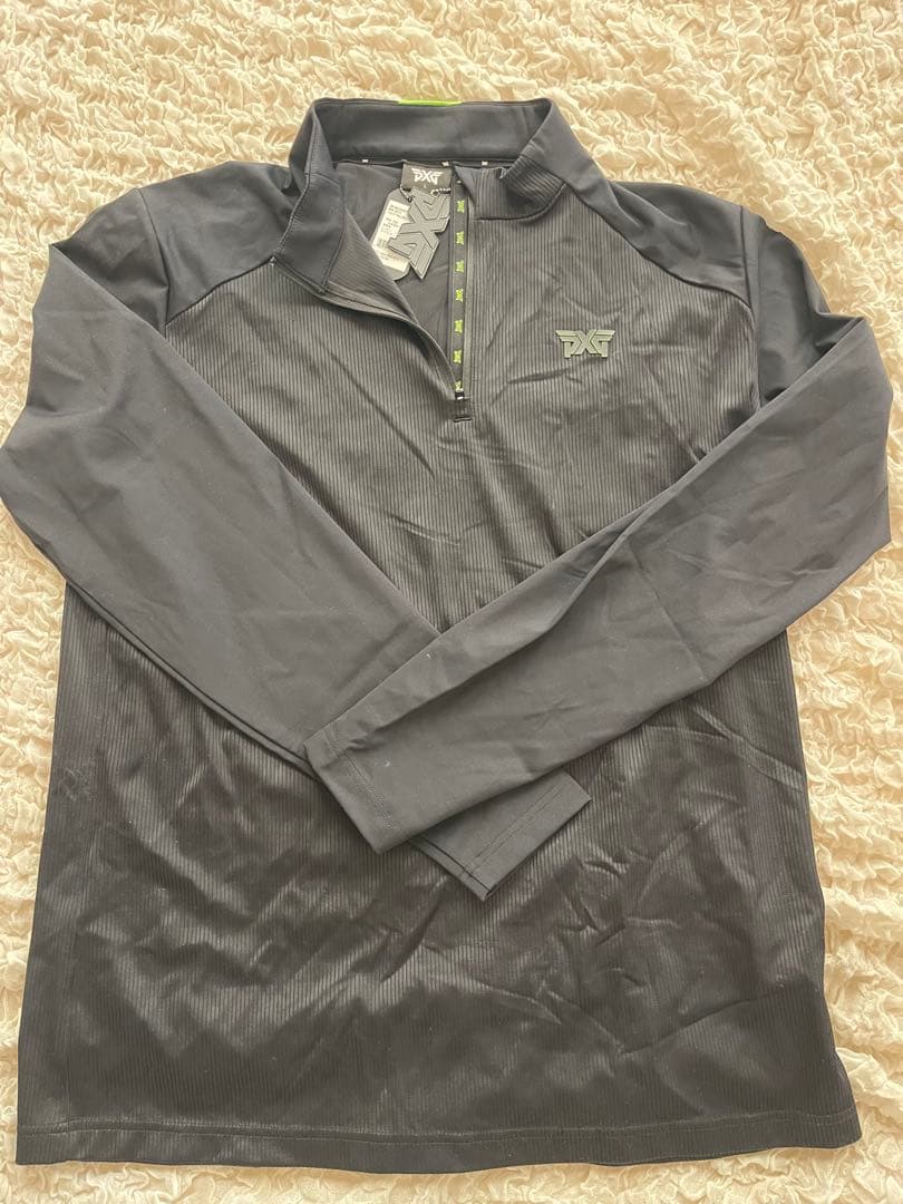PXG ブラック ジップアップ長袖ポロシャツ PXG PXG ブラック ジップアップ長袖ポロシャツ ブラック ジップアップ
