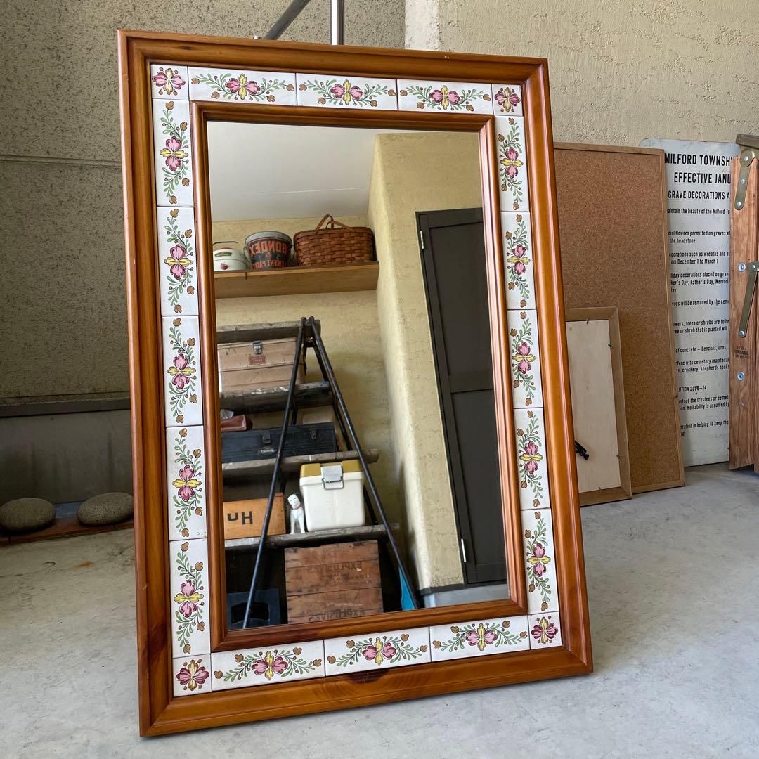 ヴィンテージ タイル張り ウッドミラー 壁掛け 鏡 姿見 パイン材 バレンシア 楽天市場】ウォールミラー 44.5×52.5cm ヴィンテージ 古木材