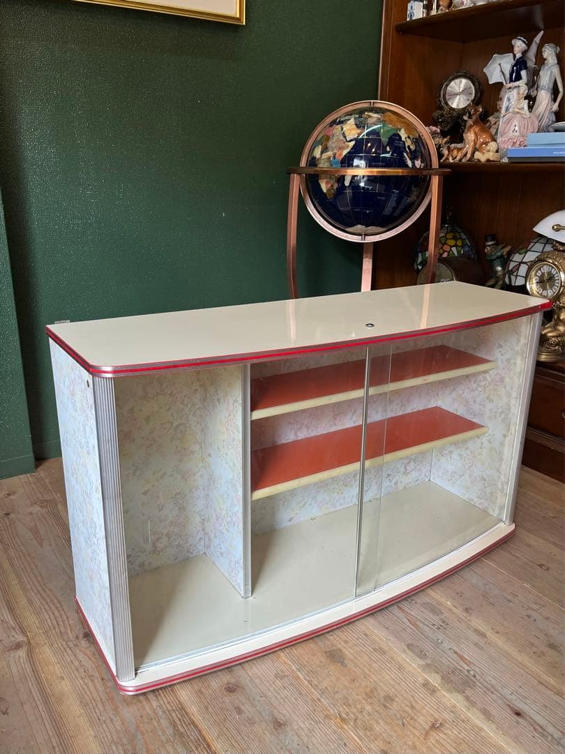 吊り戸棚 花柄 昭和レトロ レトロポップ 食器棚 当時物 飾り棚