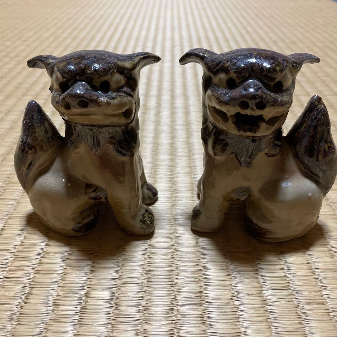 沖縄 シーサー 置物 ペア 魔除け 守り神 陶器製獅子像 2体セット
