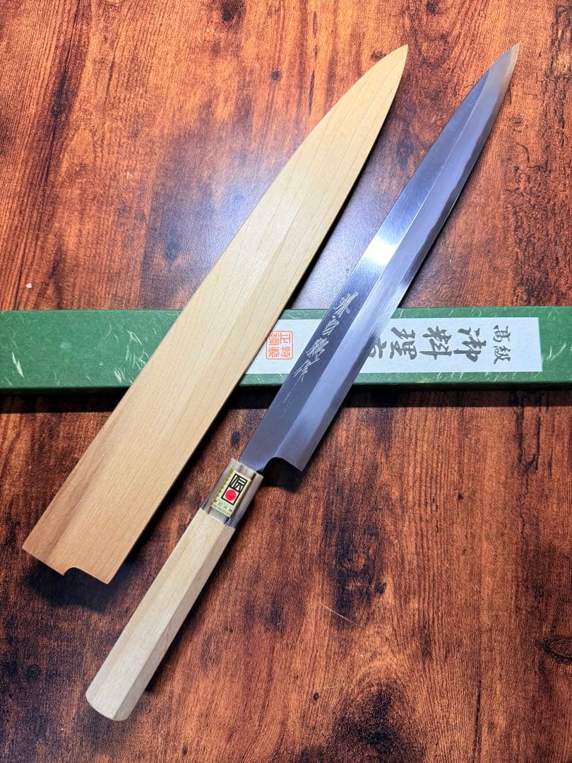 堺打刃物】刺身 柳刃 包丁 青鋼 尺一寸 水牛八角柄 鞘付き - メルカリ