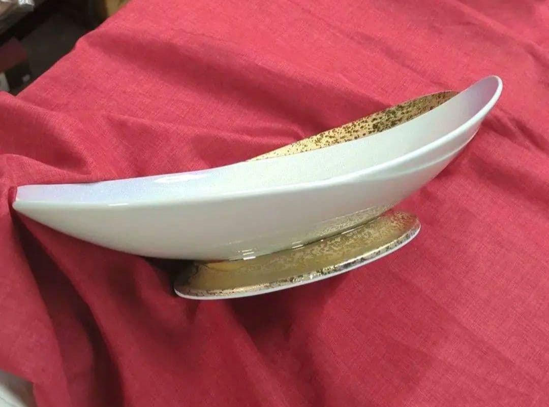 金銀彩 高台大盛り鉢 2枚 高台 大皿 華山窯 楕円皿 日本料理