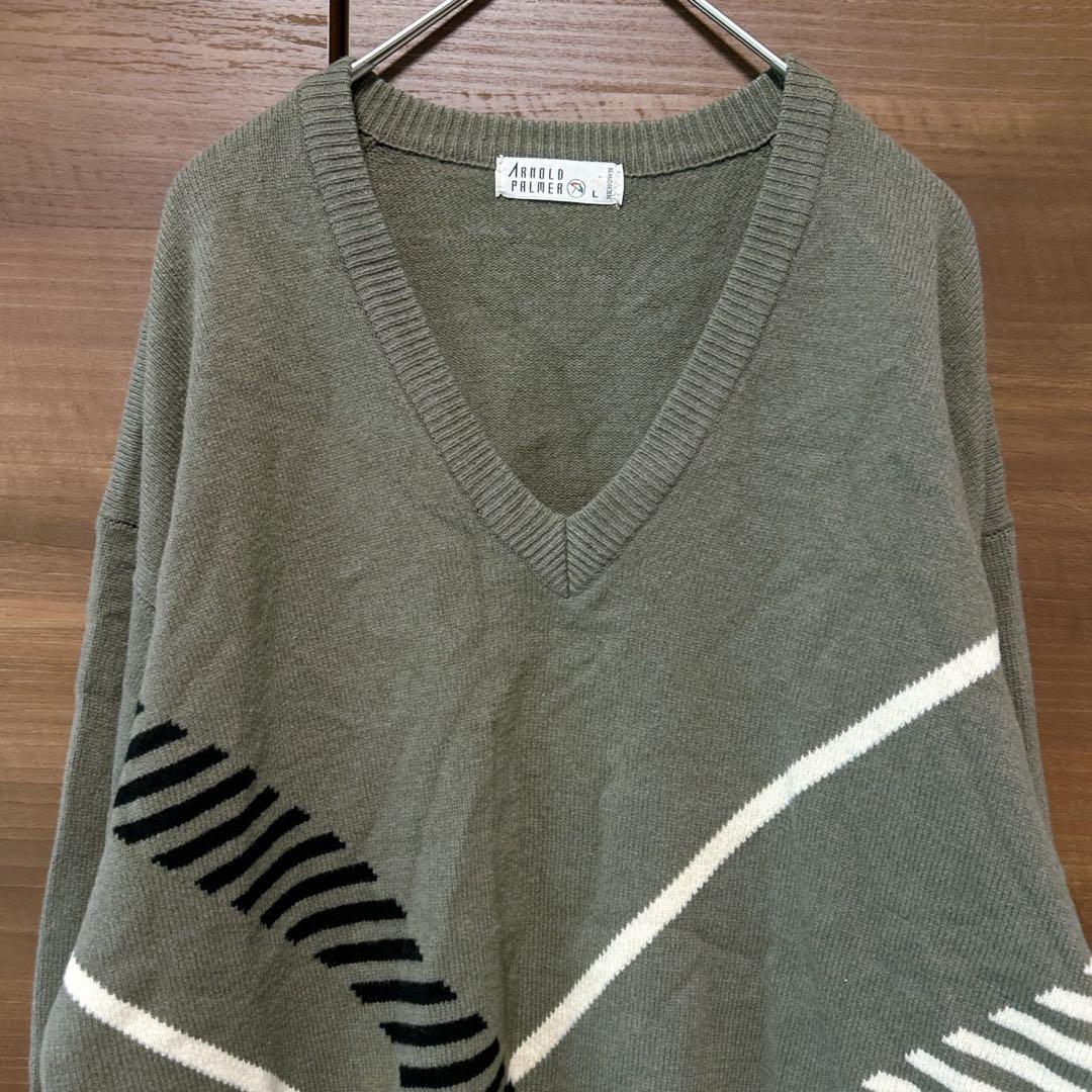 アーノルドパーマー【L】Vネックウールニットセーター ライン