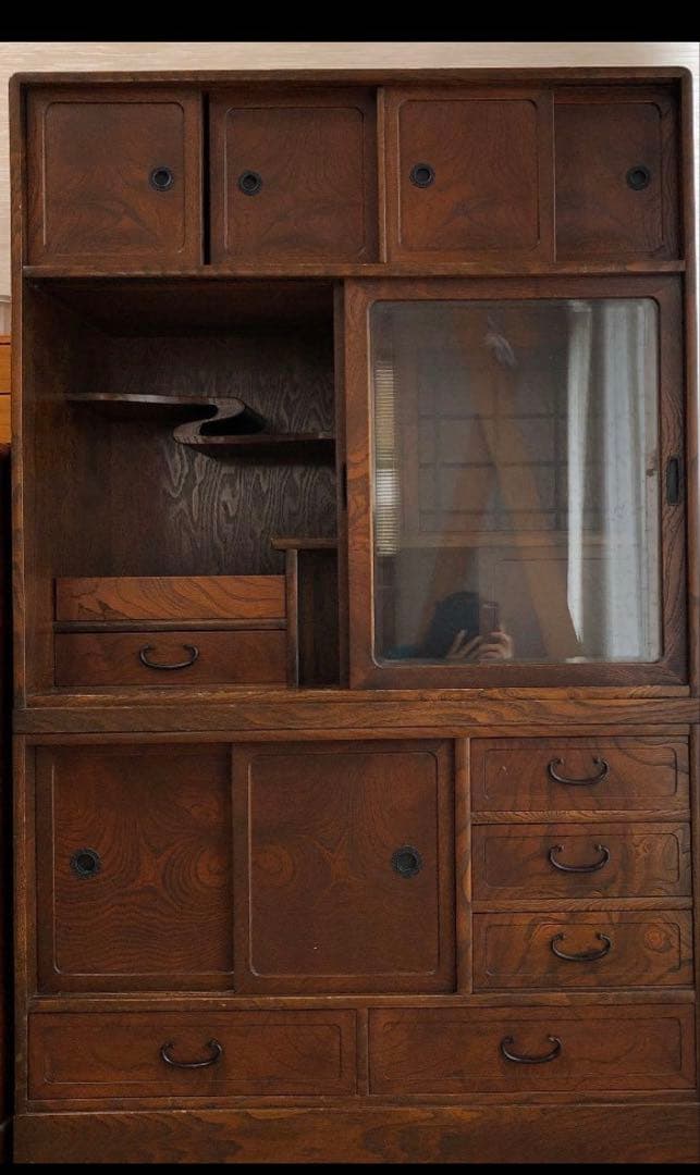 茶箪笥　食器棚　飾り棚　アンティーク　ビンテージ チーク無垢材 ヴィンテージキャビネットZX 食器棚 ショーケース 陳列棚