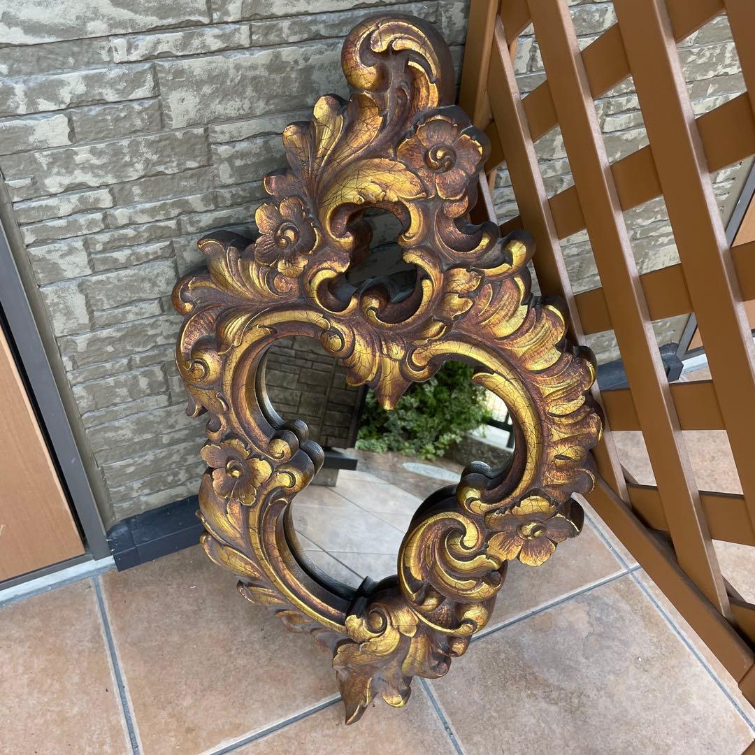 フランス製 フレンチミラー アンティーク風 ミラー 壁掛け鏡 金花柄