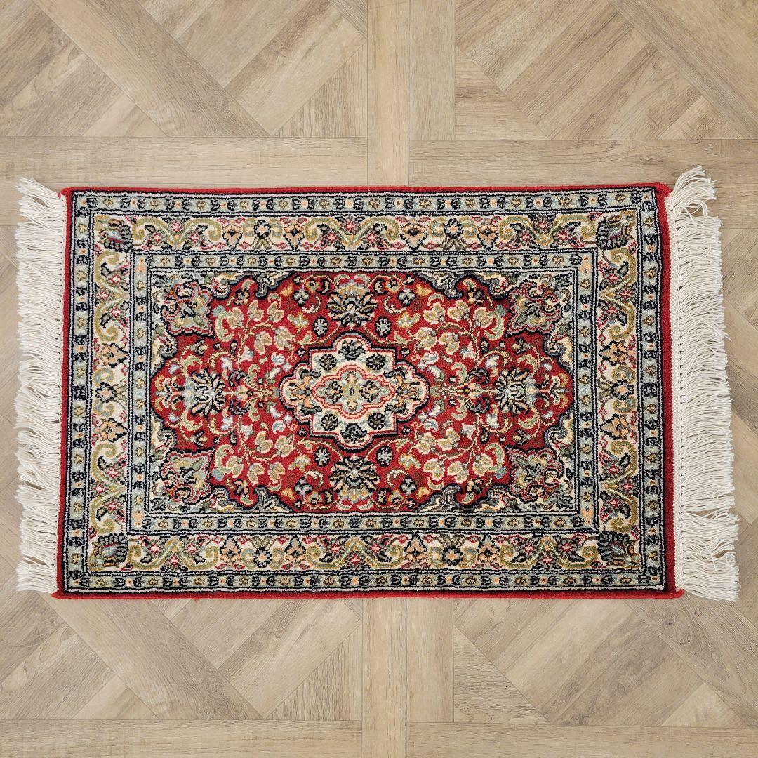 47x61cmカシミール手織りマット(138)インド・パキスタン・ペルシャ