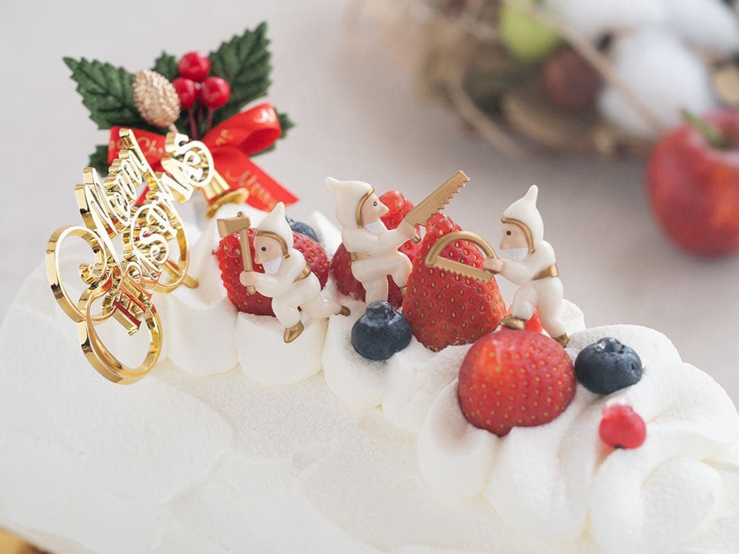 クリスマスケーキピック、森の小人、サンタ、飾り、cotta、ゴールド