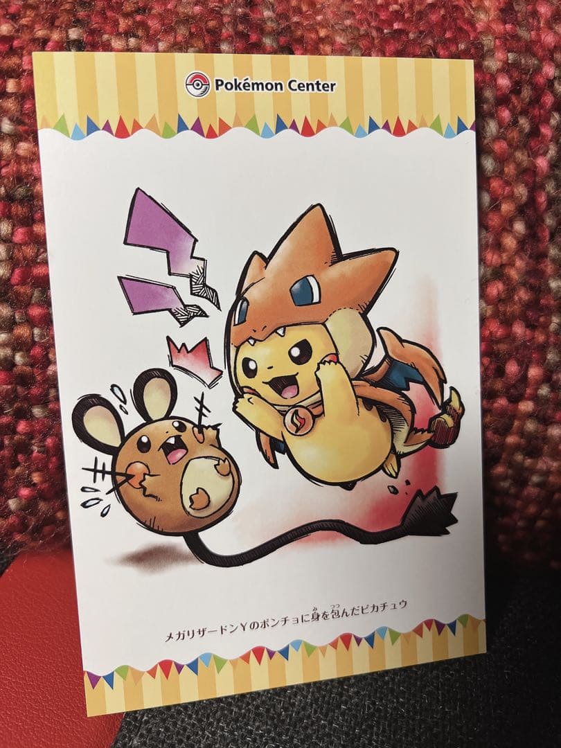 メガリザードンYのポンチョに身を包んだピカチュウ ポストカード