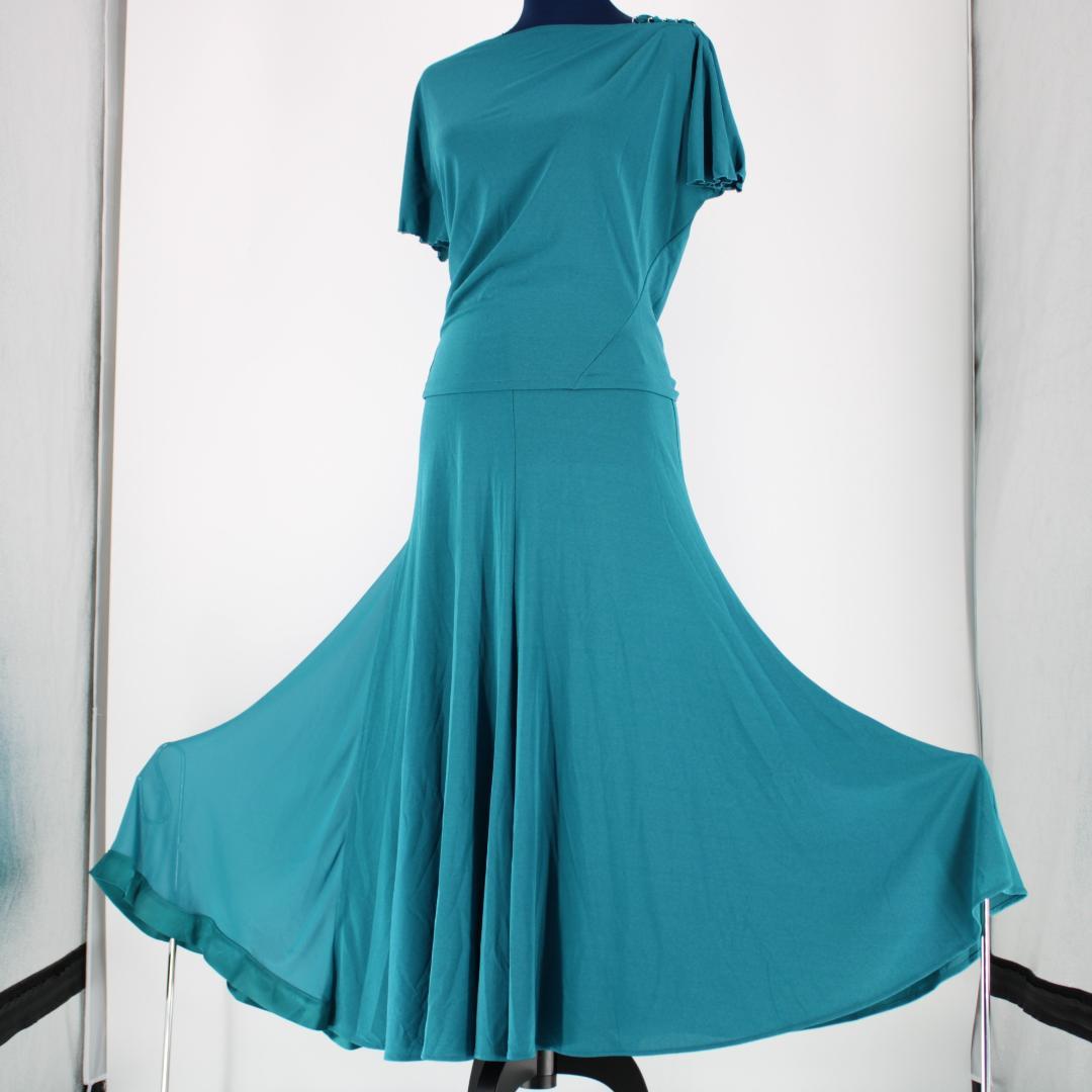 美品 日本製 社交ダンス衣装】グリーン CHACOTT 上下セット ツーピース