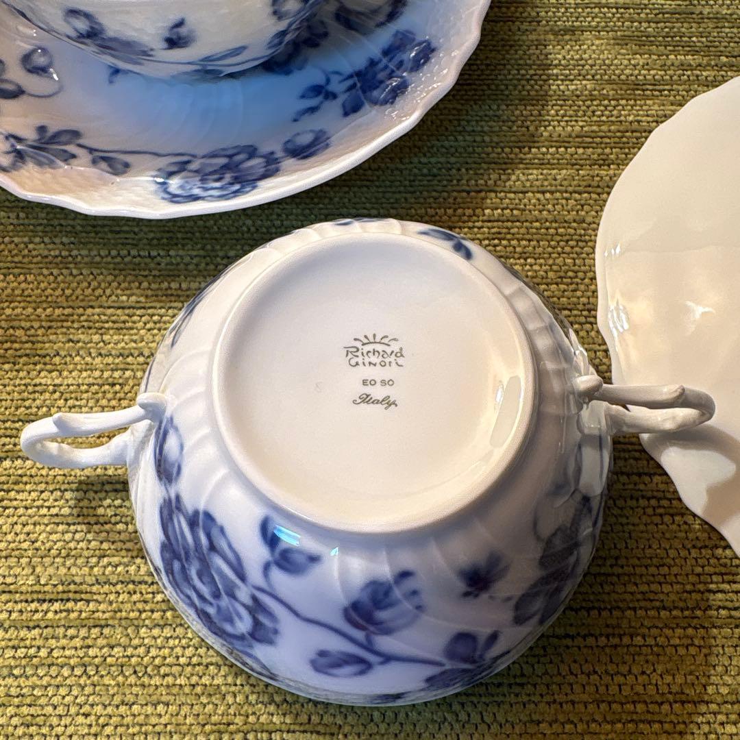 ジノリ ベッキオブルーローズ スープカップ & ソーサー 2客 使用なし