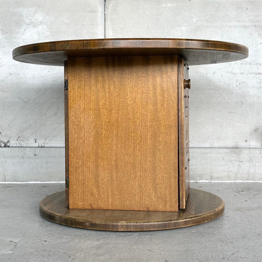 ✦70s✦ 昭和レトロ マルニ木工 円形テーブル 収納キャビネット付き