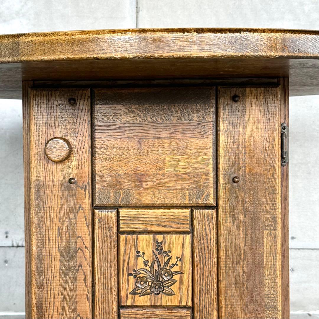 ✦70s✦ 昭和レトロ マルニ木工 円形テーブル 収納キャビネット付き