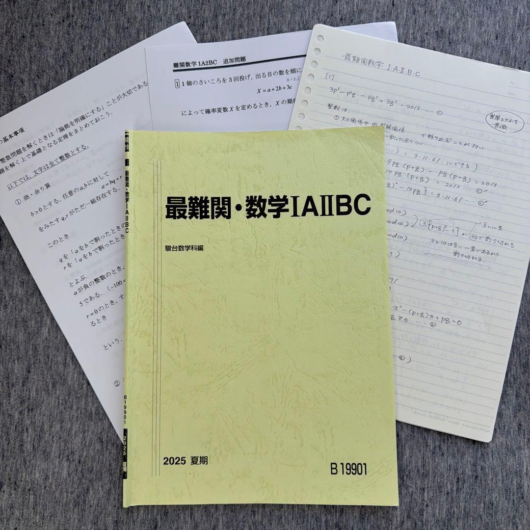 駿台予備校 最難関・数学ⅠAⅡBC 【テキスト・丁寧なノート付き】 夏期
