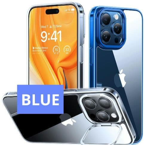 TORRAS iPhone15 ケース ブルー 隠しスタンド 強化ガラス 透明 - メルカリ