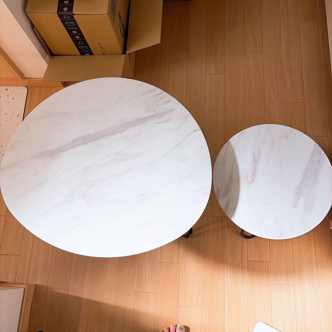 円形大理石風テーブルセット シェリー | 3点 ダイニングテーブルセット テーブル 直径105cm チェア
