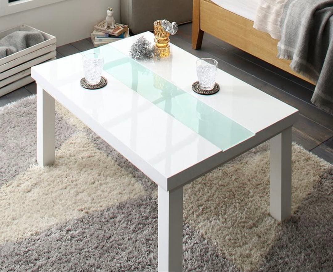 鏡面仕上げ アーバン モダン こたつ テーブル 長方形 60×90 机 ホワイト