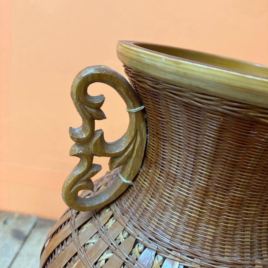 C-壁 竹編み 花瓶 花器 壺 中国美術 伝統工芸 浙江工芸品 網代編み