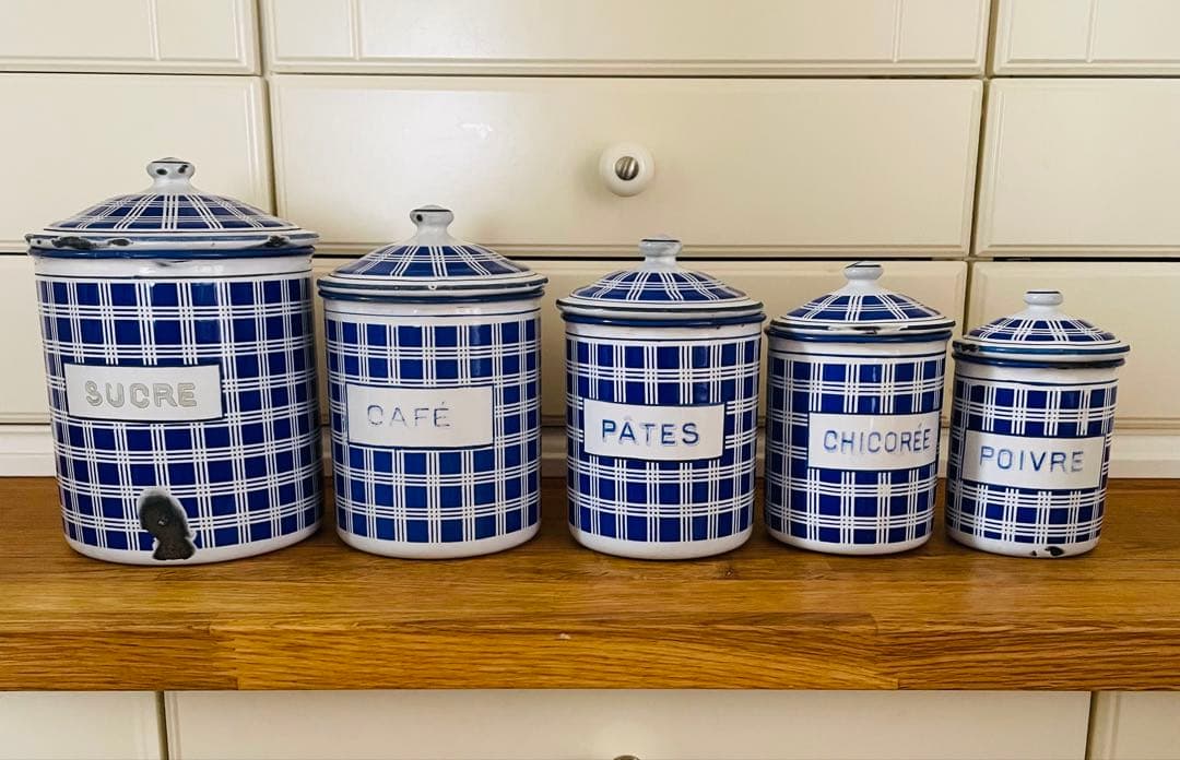 青ぶー様専用】フランス アンティーク BB社 ホーローキャニスター 5個