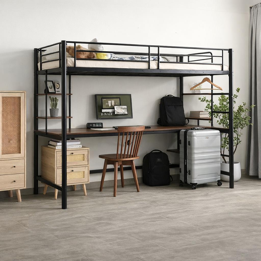 耐荷重250kgロフトベッド（S）コンセント付き 北欧風 二段ベッド BLACK