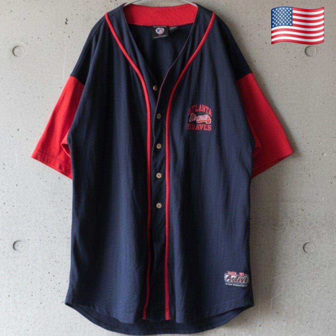 【MLB公式 1997年製】BRAVES ベースボールシャツ XL 希少古着 ラッセル（RUSSELL）（メンズ）ProCotton ベースボールシャツ