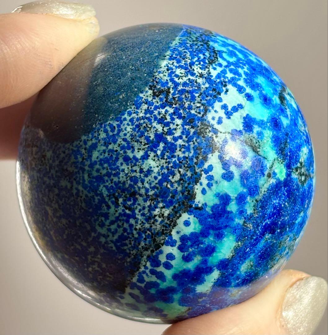 《高発色・深青と翠の地球模様》　アズロマラカイト　スフィア　丸玉