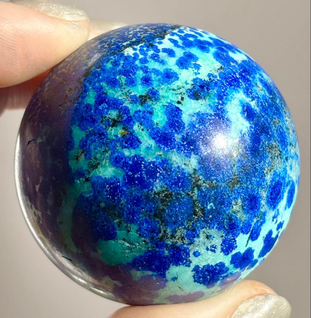 《高発色・深青と翠の地球模様》　アズロマラカイト　スフィア　丸玉