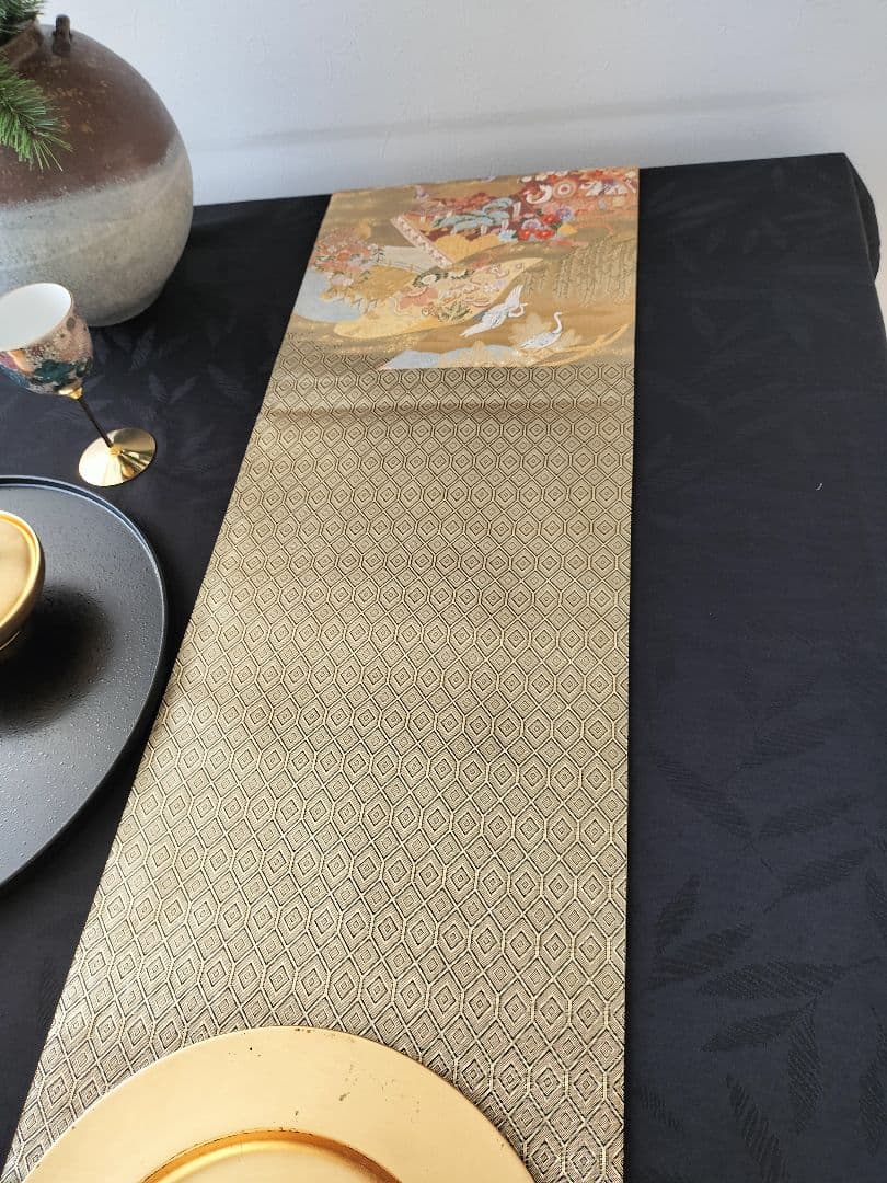 A613☆逸品‼️豪華刺繍‼️ひな祭り‼️袋帯正絹テーブルランナー2m18cm