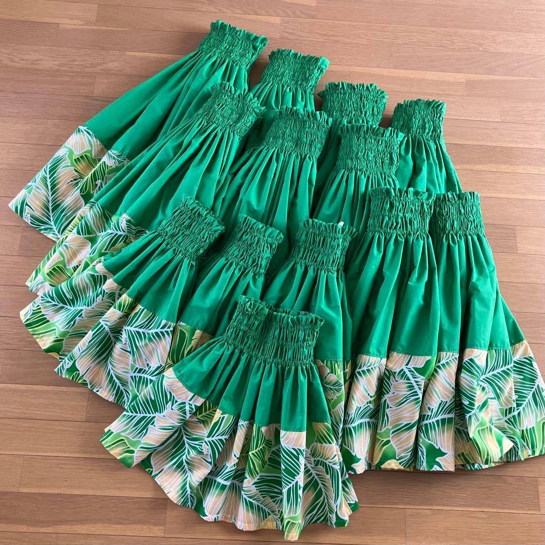 マハロ1128様専用☆切り替えパウスカート☆フラダンス☆グラスグリーン