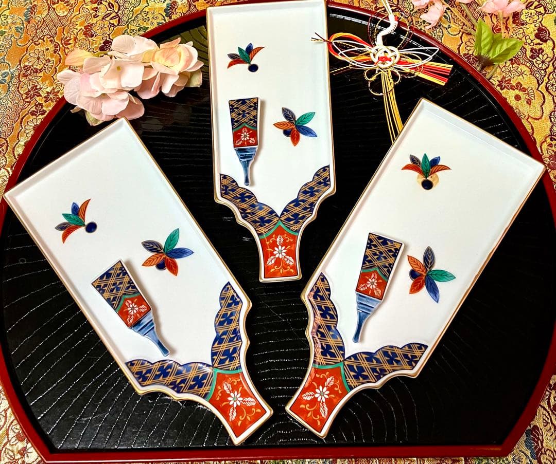 お正月 三名様用 12点セット 美濃焼 翔山窯 羽子板皿 有田焼 吾山窯