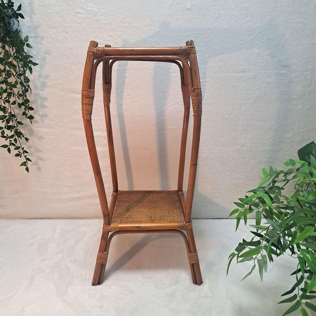 籐 飾り棚 2段 ラタン製 電話台 花台 ディスプレイラック アジアン