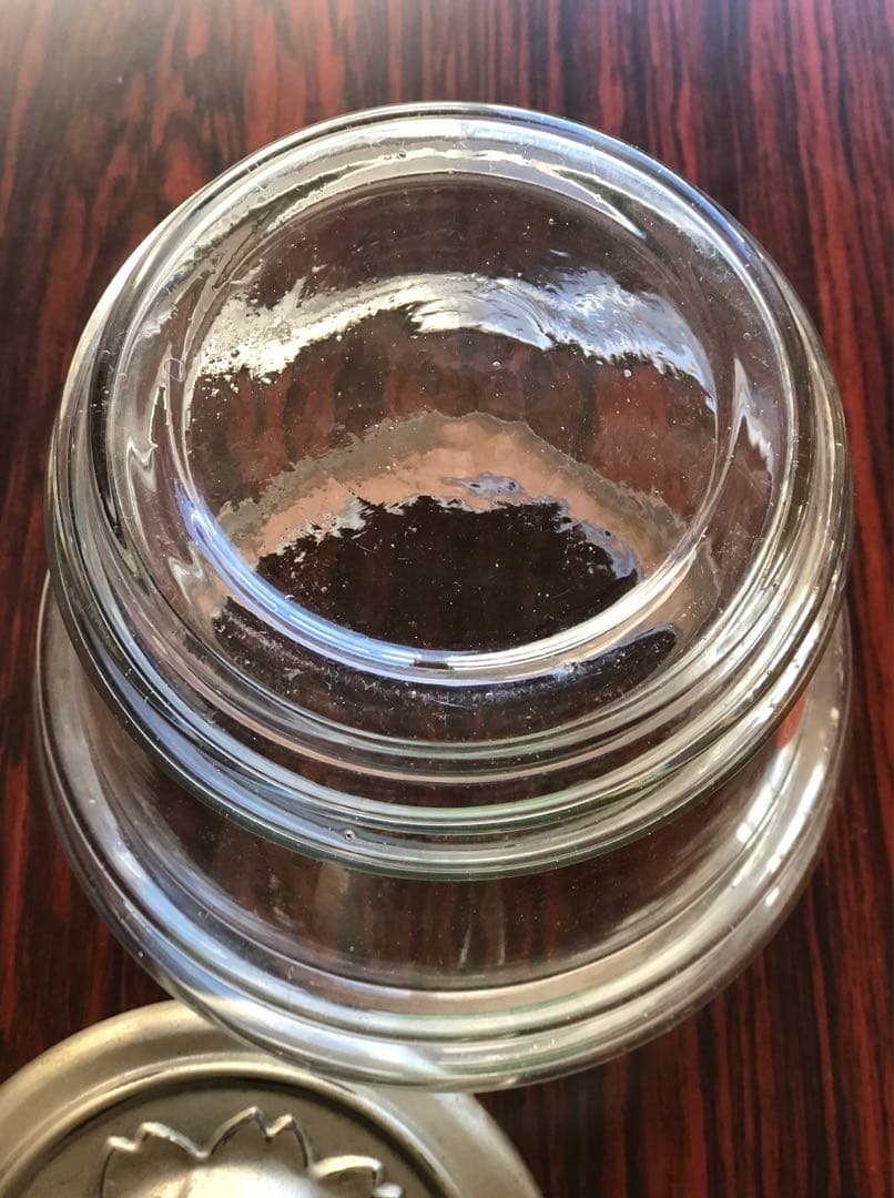 アンティーク 蓋付きガラス瓶 アルミ桜花蓋 戦前戦後 インテリア 小物入れ