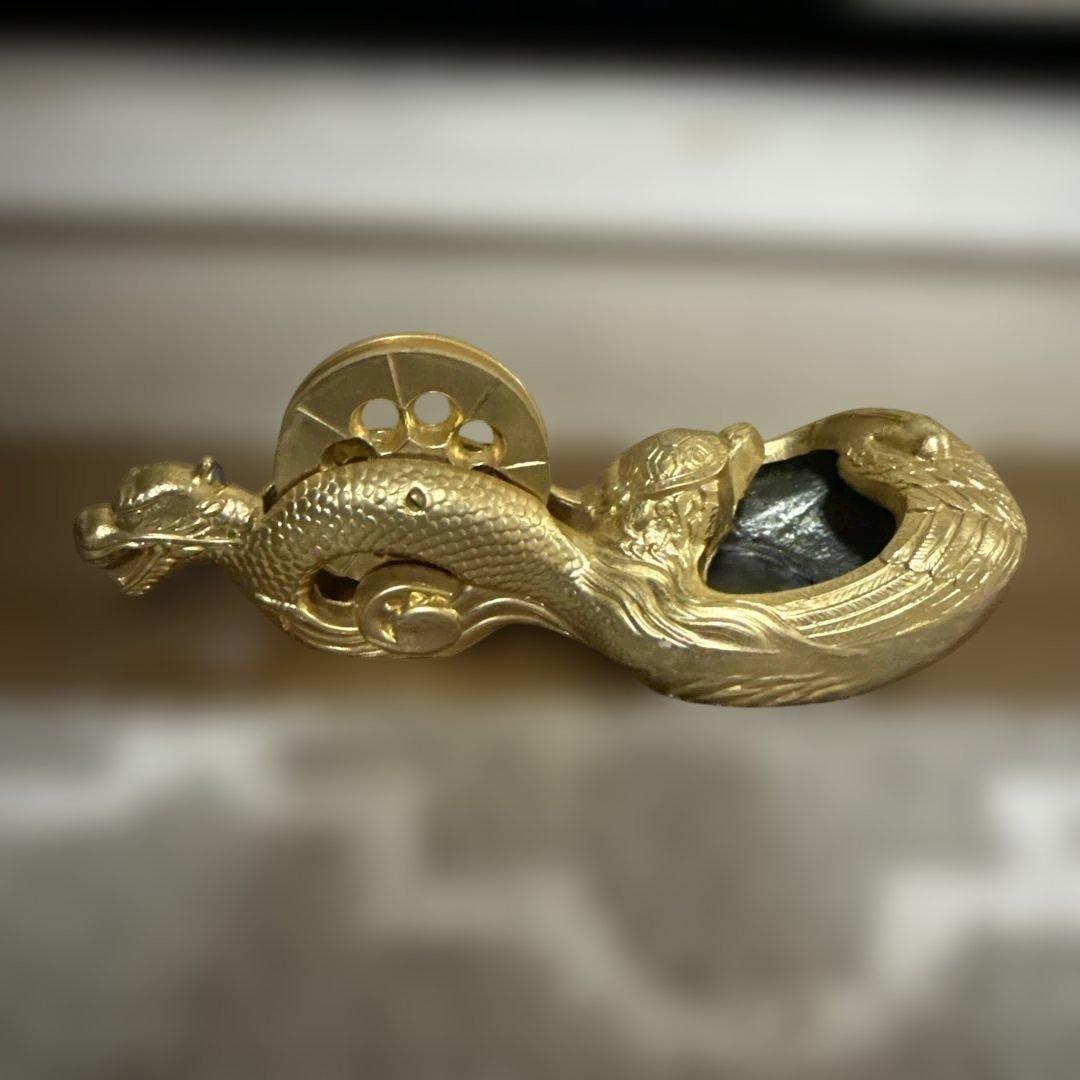24KGP 龍の墨つぼ 金 金メッキ 年代物 アンティーク 大工道具 墨壺