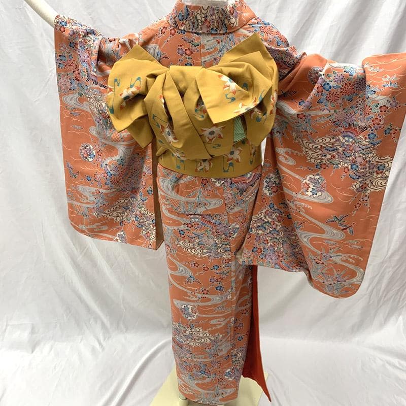 508ag29□キッズ着物&丸帯 踊り 稽古 七五三 付き添いコーデ□美品