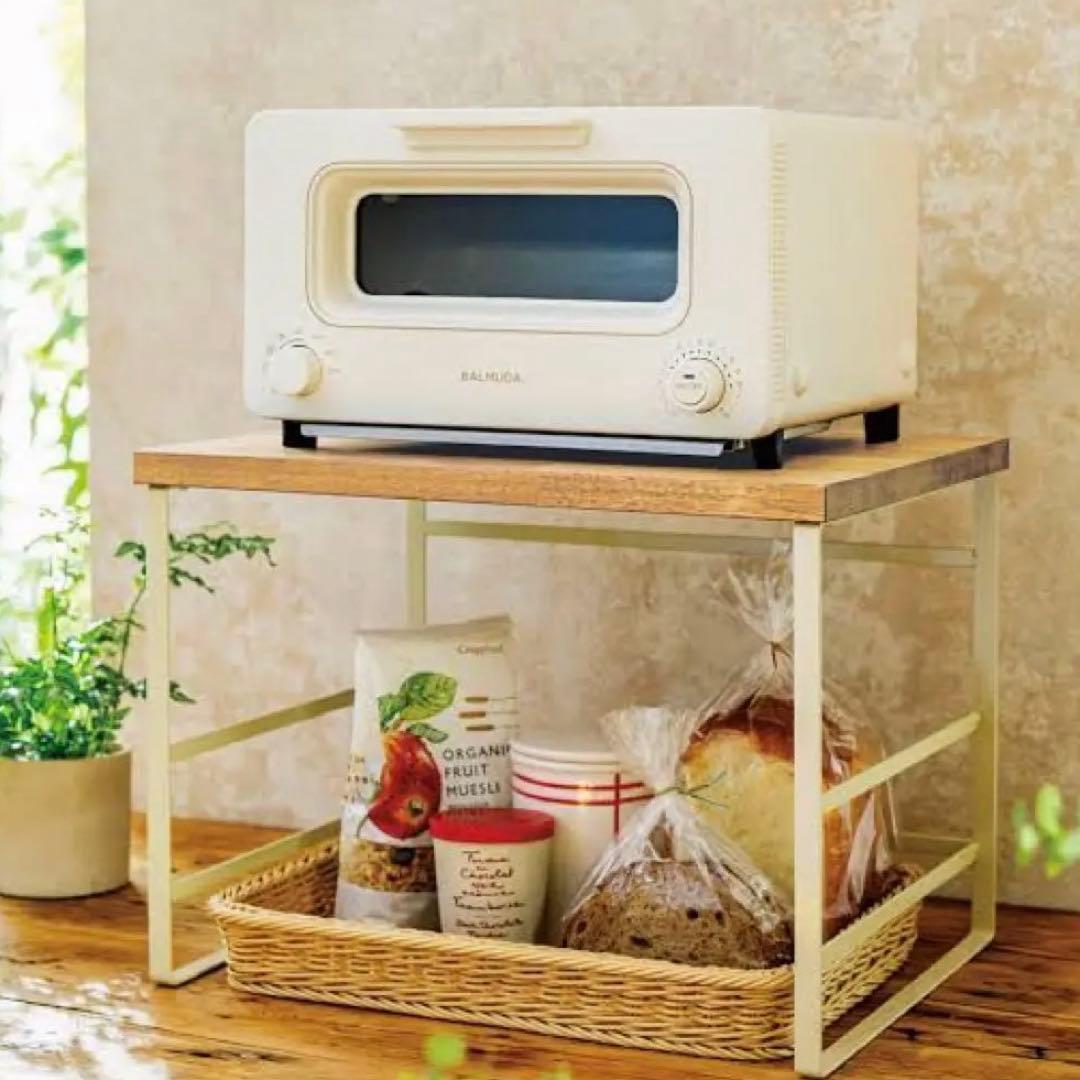 ラバーウッド天板トースターラック 洗えるバスケット付き V1