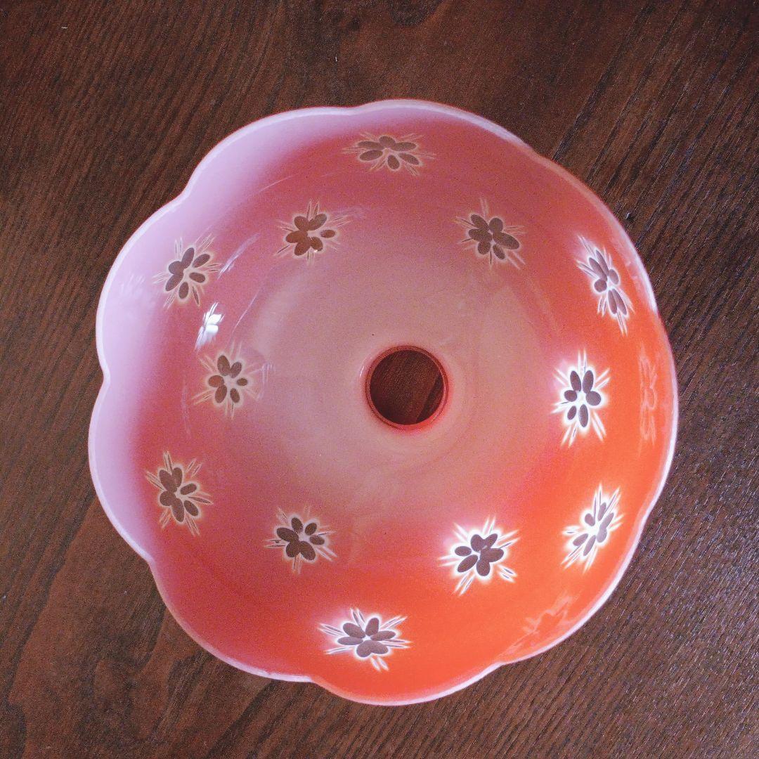 赤】 切子 電笠 ガラス 花模様 被せ 照明 大正 ライト 乳白 シェード