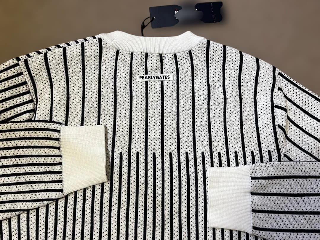 37400円送料0新品タグ付きパーリーゲイツ4白紺ストライプクルーネック