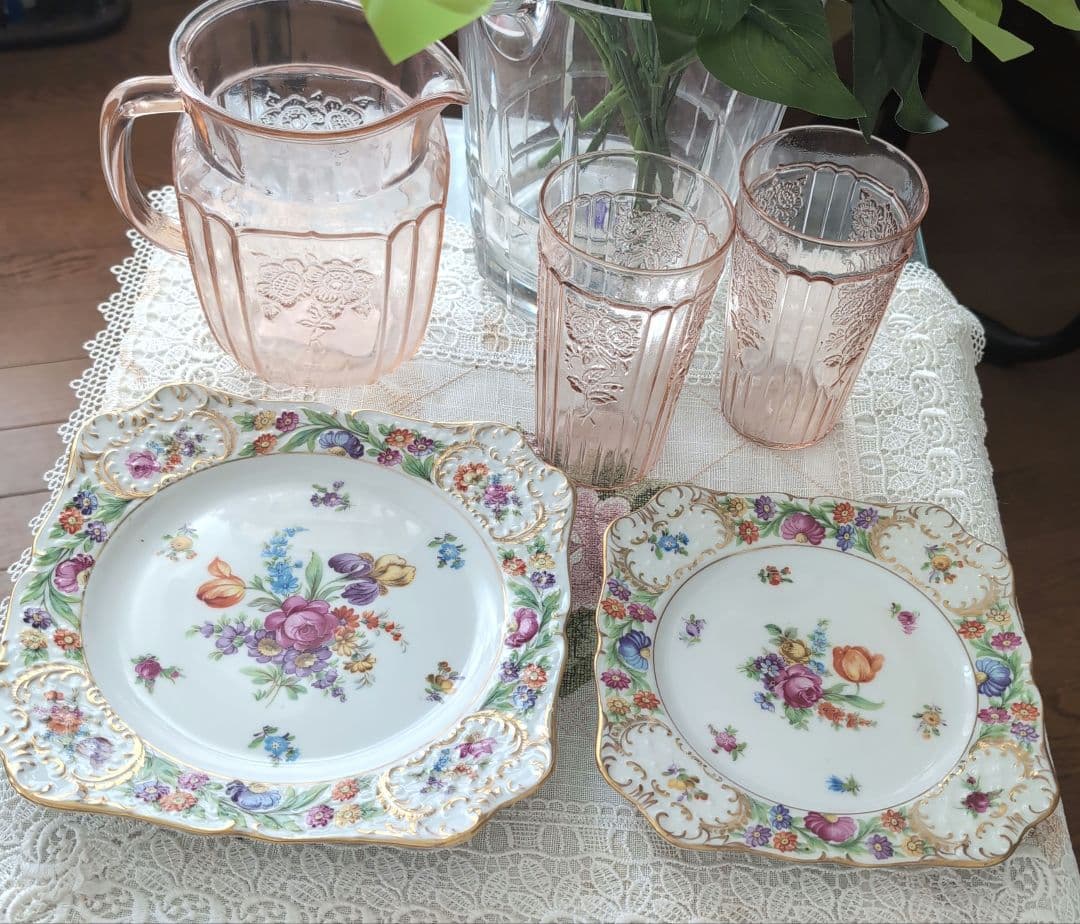 アンティークシューマンババリア金彩プレート2点セット