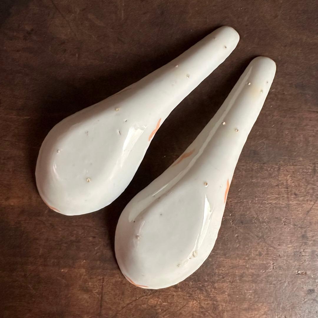 希少】清朝期 色絵 蝶の図 散蓮華 2客 中国古玩 中国美術 骨董品