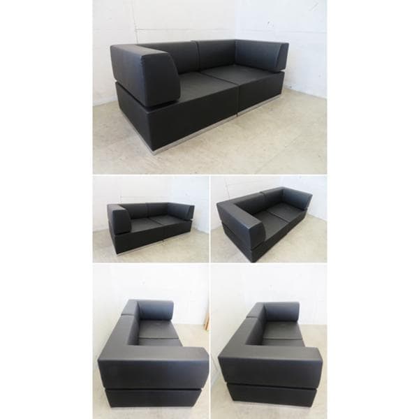 美品□ARTI□インターセクト□黒総革□2人掛けソファ□セパレート