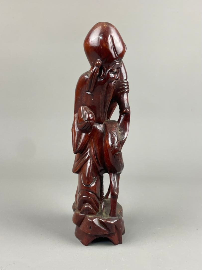 木彫 寿老人 置物 オブジェ インテリア 木製 縁起物 彫刻 仏像 長寿 鶴